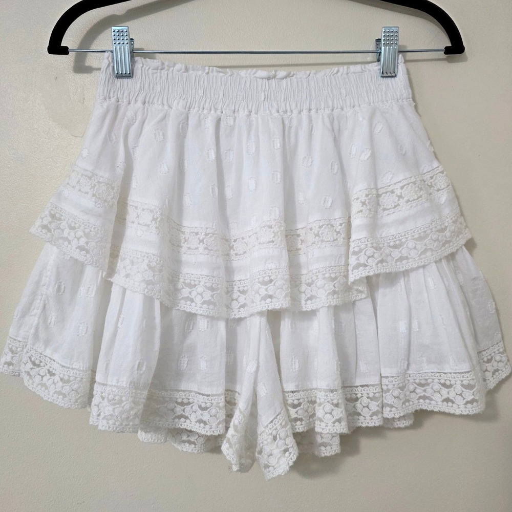 American Eagle Lace Trim Ruffle Bloomer Skort Sz S Embroidered Boho Coquette